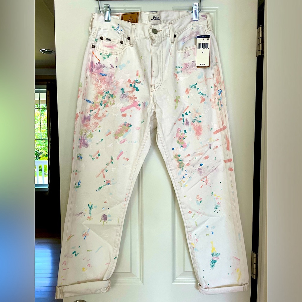 Polo Ralph Lauren “Avery” Boyfriend Jeans - Size 27 - White w/ Paint Splatter